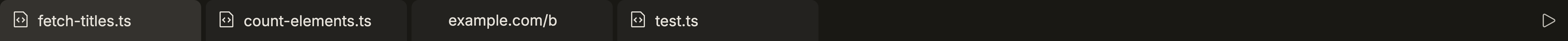 The ▶ Run button at the right of a .ts file's editor tab bar